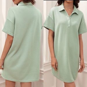 Polo Neck Drop Shoulder Waffle Knit Dress